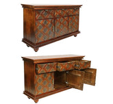 Corsica Traditional Large Gold Inlay & Geometric Carving Natural Sheesham Wood Sideboard